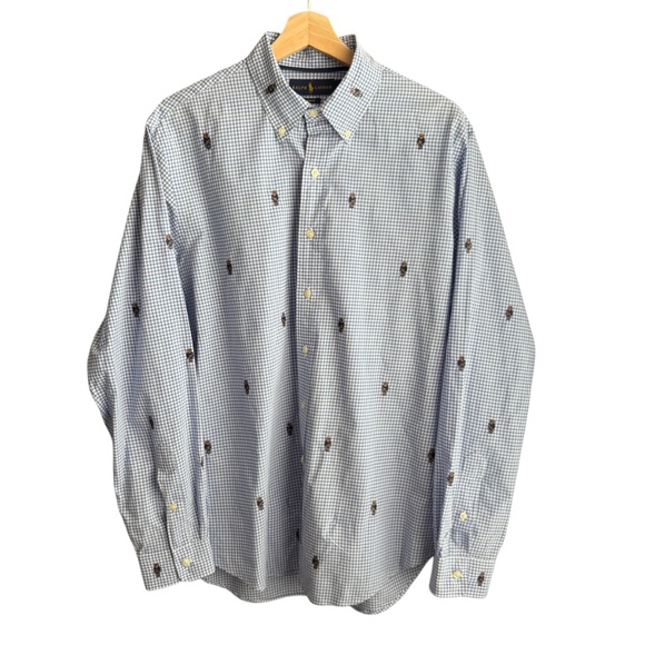 Polo Ralph Lauren Men's Polo Bear Gingham Cotton Shirt Sz L Slim Fit Embroidered - Picture 8 of 11